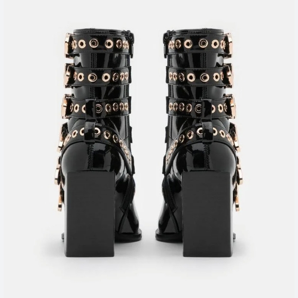 Jeffrey Campbell Black And Gold Buckle Ankle Boots - Picture 6 of 6